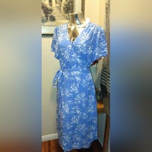 Gap Blue Floral Wrap Dress XL